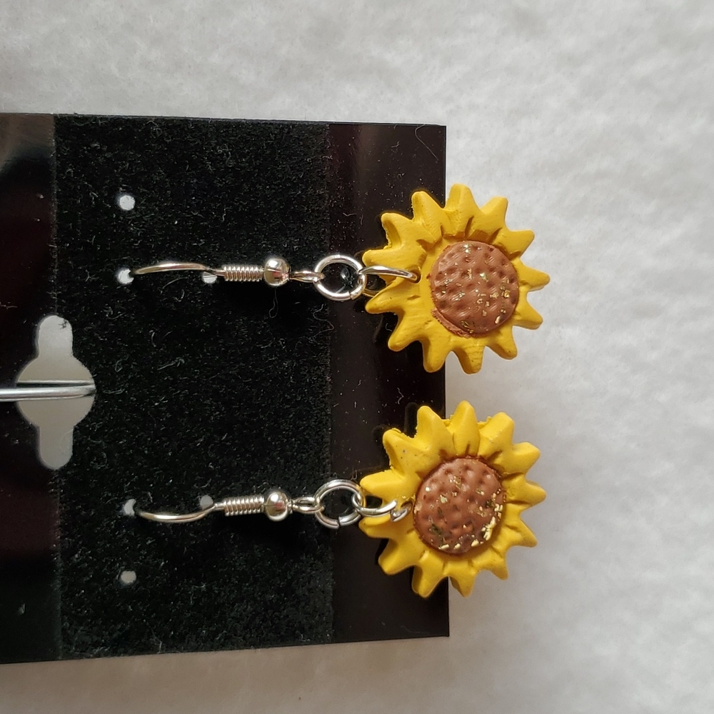Womens sunflower hook earrings